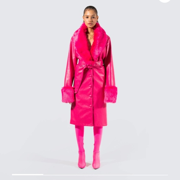 Finesse Willa vegan fur leather coat Barbie Pink Size 1x NWT - Picture 3 of 7